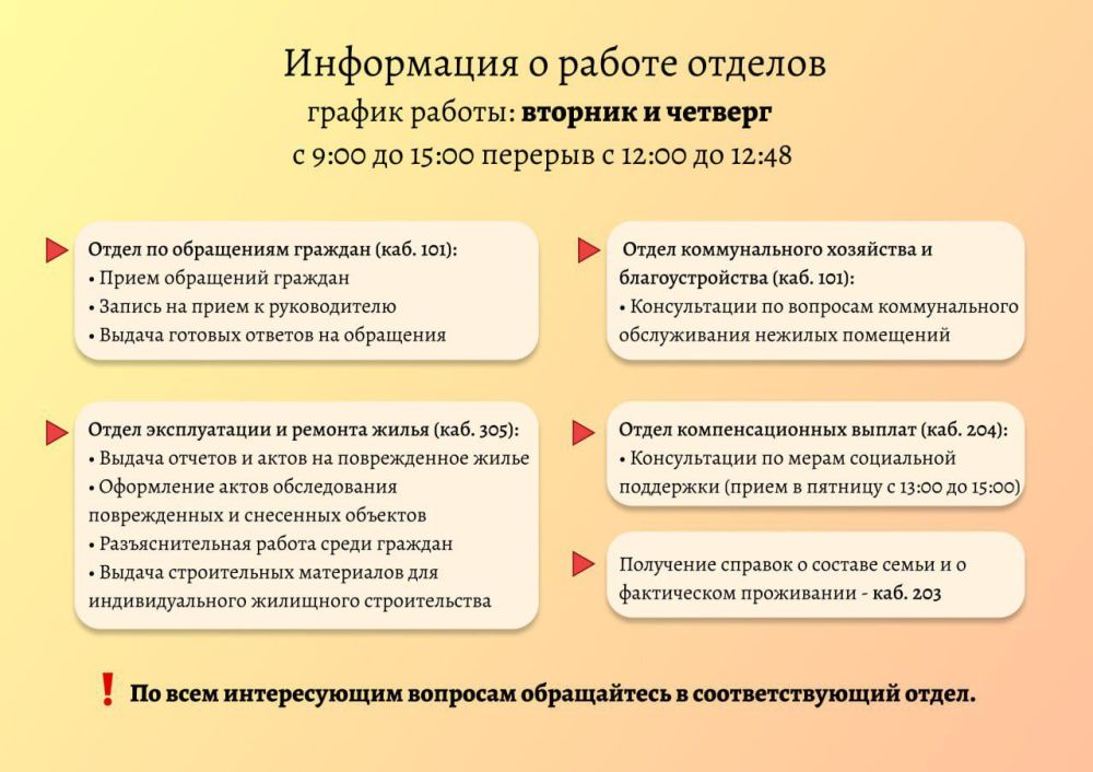 Информация о работе отделов