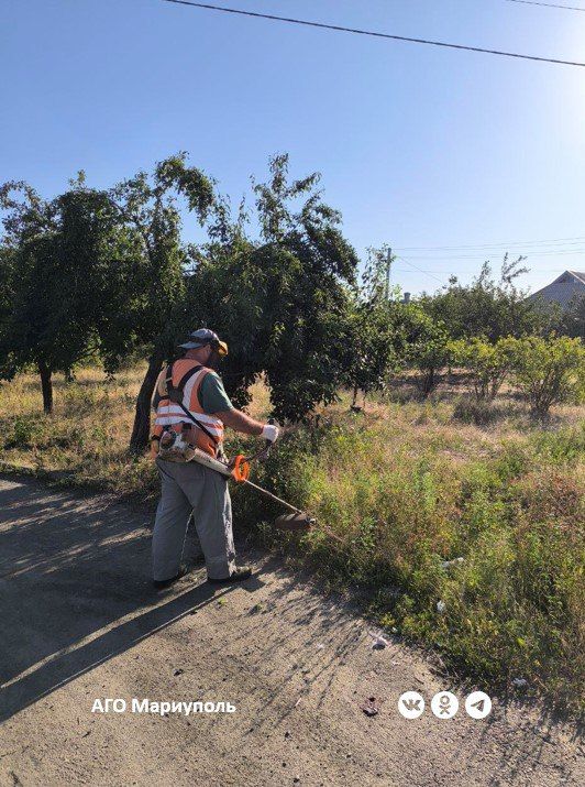 «Зеленстрой» активизировал покос травы в общественных пространствах Мариуполя