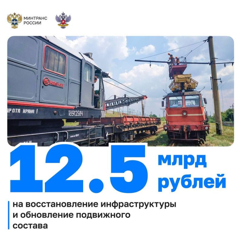 12,5 млрд рублей запланировано на развитие "Железных дорог Новороссии" в 2025 году, сообщили в Росжелдоре