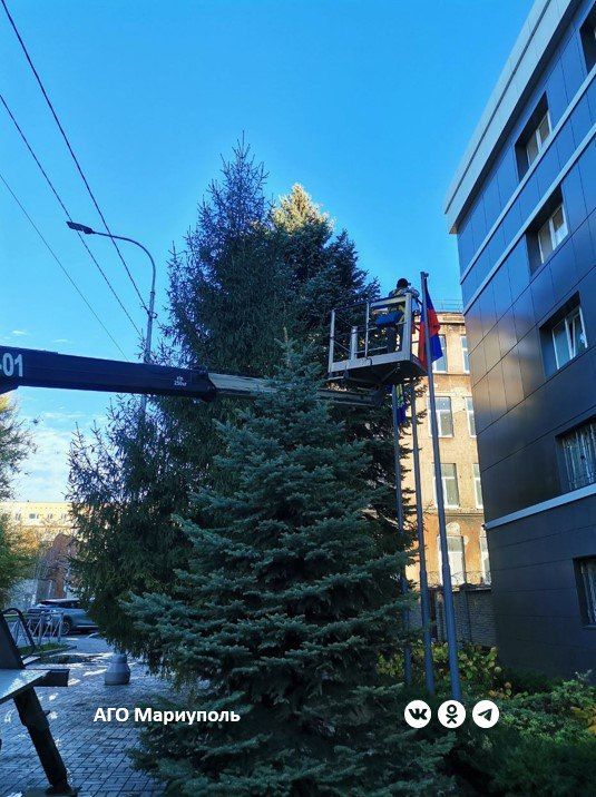 Ко Дню народного единства «Мариупольгорсвет» украшает улицы государственной символикой Ко Дню народного единства «Мариупольгорсвет» украшает улицы государственной символикой