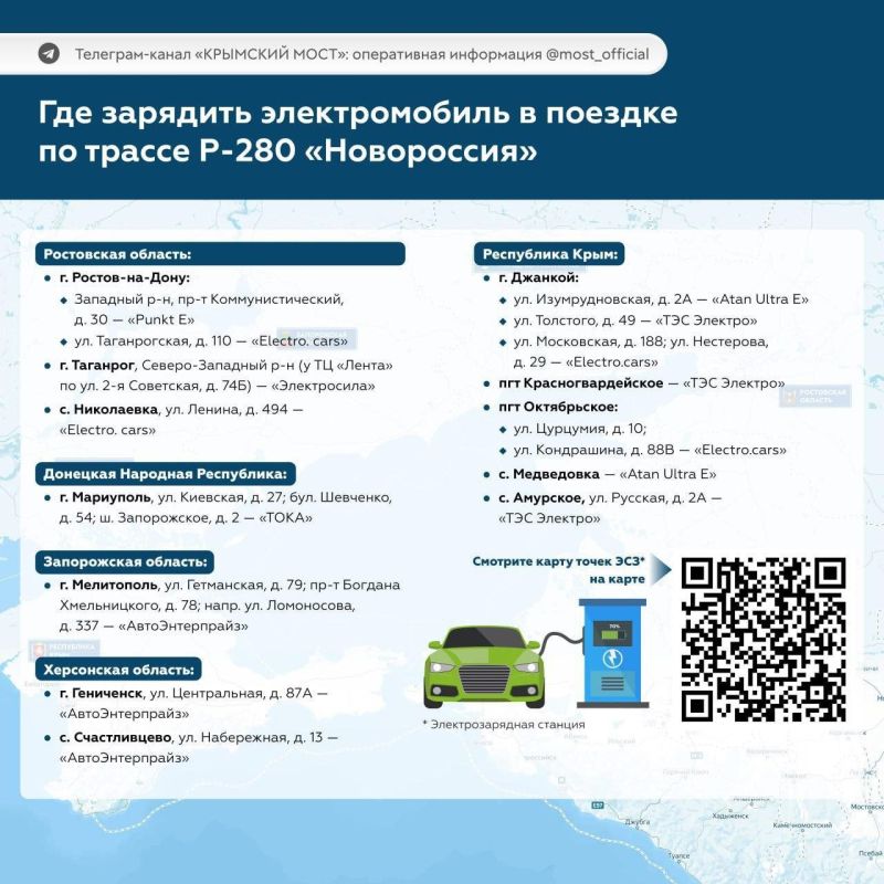 Станции зарядки электромобилей на трассе Р-280 «Новороссия» Станции зарядки электромобилей на трассе Р-280 «Новороссия»