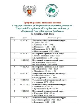 Минздравом на декабрь утвержден график выезда автоаптеки в населенные пункты городских округов Мариуполь, Макеевка, Дебальцево, а также в Амвросиевский, Волновахский, Докучаевский, Новоазовский, Старобешевский...