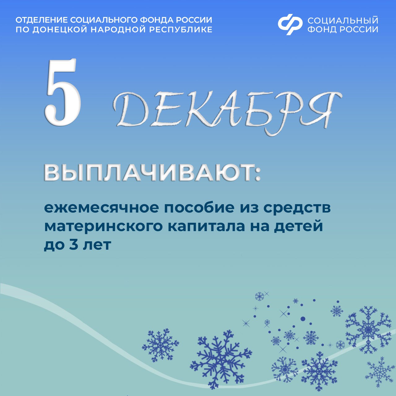 5 декабря — день зачисления выплат из маткапитала семьям с детьми в ДНР