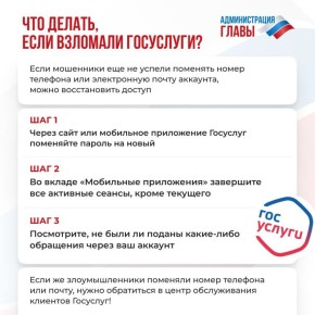 Как действовать, если взломали аккаунт на Госуслугах, рассказали в карточках